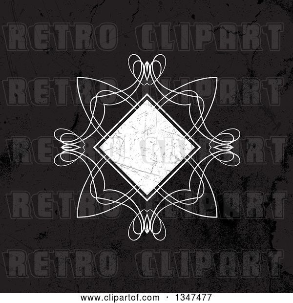 Vector Clip Art of Retro Grungy Distressed Diamond Swirl Frame over Black