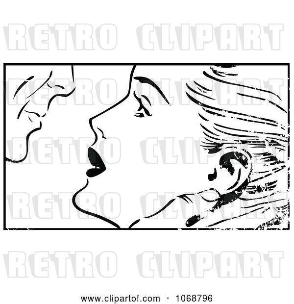 Vector Clip Art of Retro Grungy Pop Art Couple About to Kiss