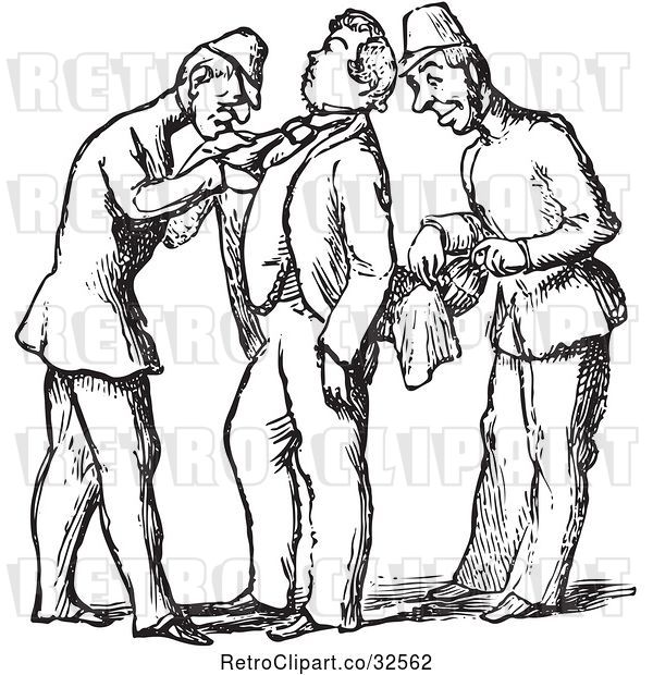 Vector Clip Art of Retro Guards Searching a Guy in
