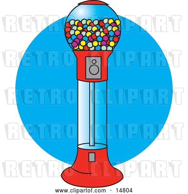 Vector Clip Art of Retro Gumball Vending Machine Full of Colorful Balls of Chewing Gum