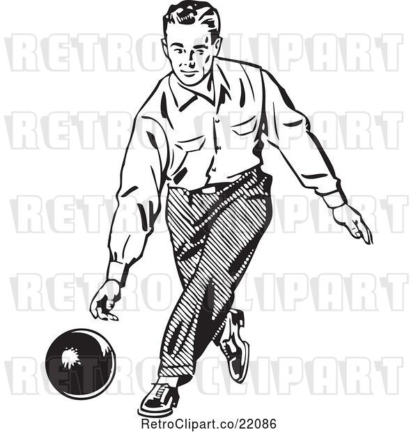 Vector Clip Art of Retro Guy Bowling