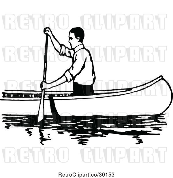 Vector Clip Art of Retro Guy Canoeing 3