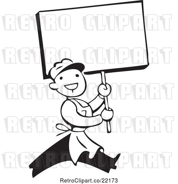 Vector Clip Art of Retro Guy Carrying a Blank Sign