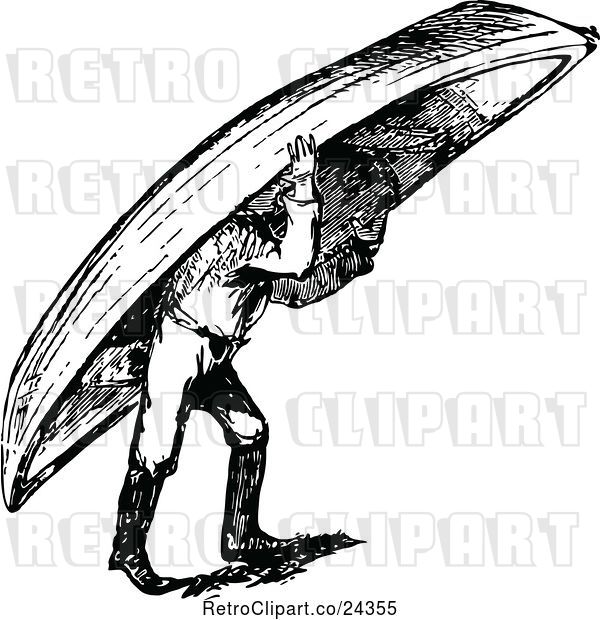Vector Clip Art of Retro Guy Carrying a Boat