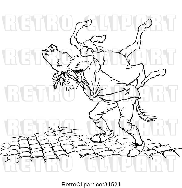 Vector Clip Art of Retro Guy Carrying a Donkey