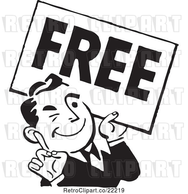 Vector Clip Art of Retro Guy Carrying a Free Sign