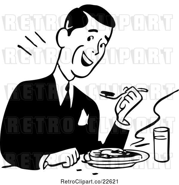 Vector Clip Art of Retro Guy Eating a Meal