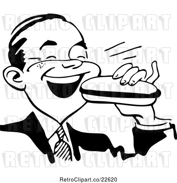 Vector Clip Art of Retro Guy Eating a Sandwich