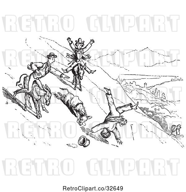 Vector Clip Art of Retro Guy Falling off a Donkey in 1