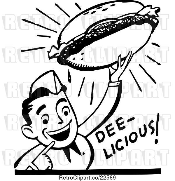 Vector Clip Art of Retro Guy Holding a Delicious Hamburger