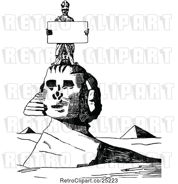 Vector Clip Art of Retro Guy Holding a Sign on the Egyptian Sphinx