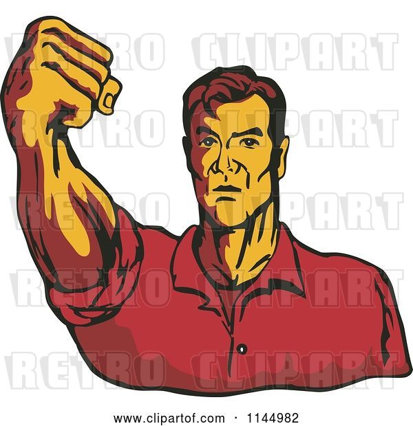Vector Clip Art of Retro Guy Holding up a Fist