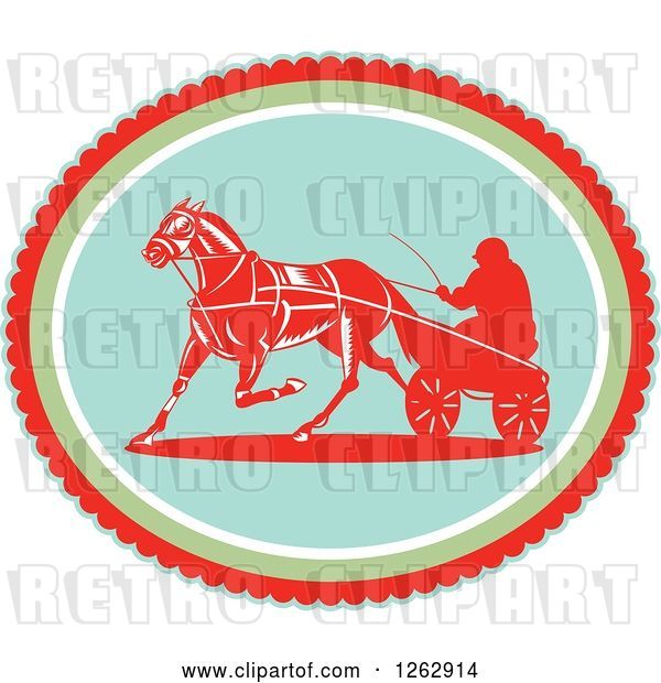 Vector Clip Art of Retro Guy Horse Harness Racing in an Oval