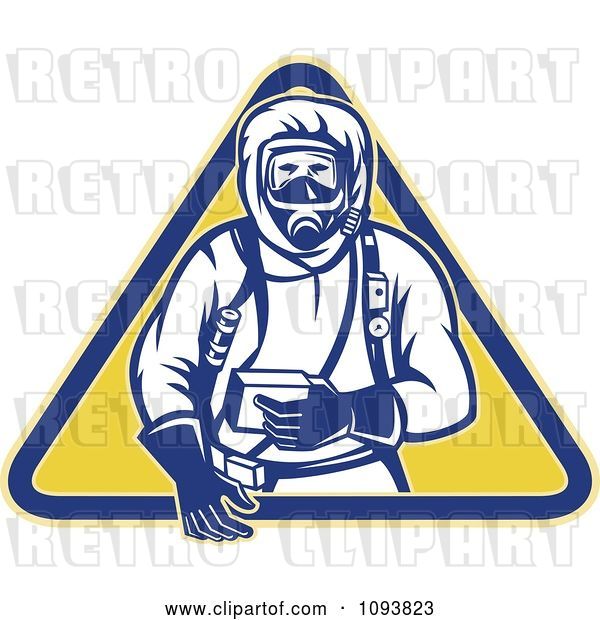 Vector Clip Art of Retro Guy in a Chemical Hazard Suit