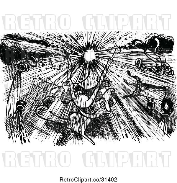 Vector Clip Art of Retro Guy in a Pipe Explosion