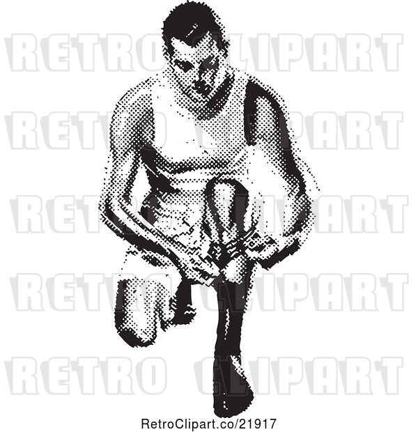 Vector Clip Art of Retro Guy Kneeling and Putting on a Sock