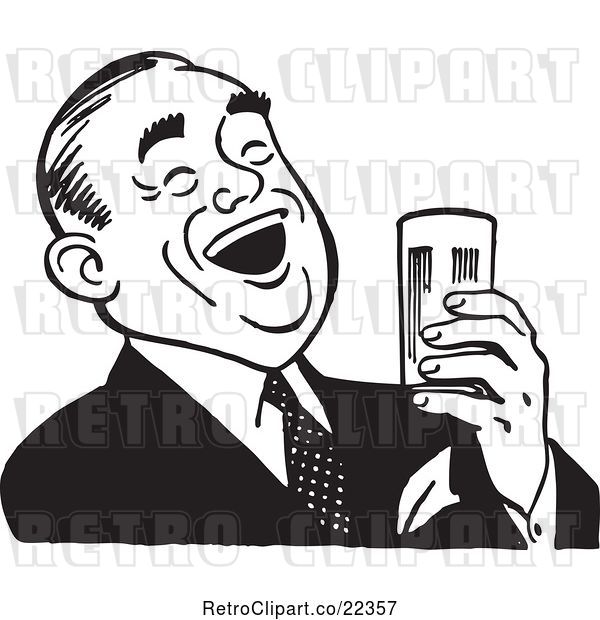 Vector Clip Art of Retro Guy Laughing and Holding a Beer