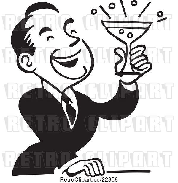 Vector Clip Art of Retro Guy Laughing and Holding a Cocktail