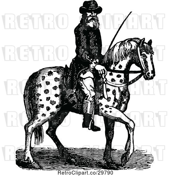Vector Clip Art of Retro Guy on a Spotted Horse