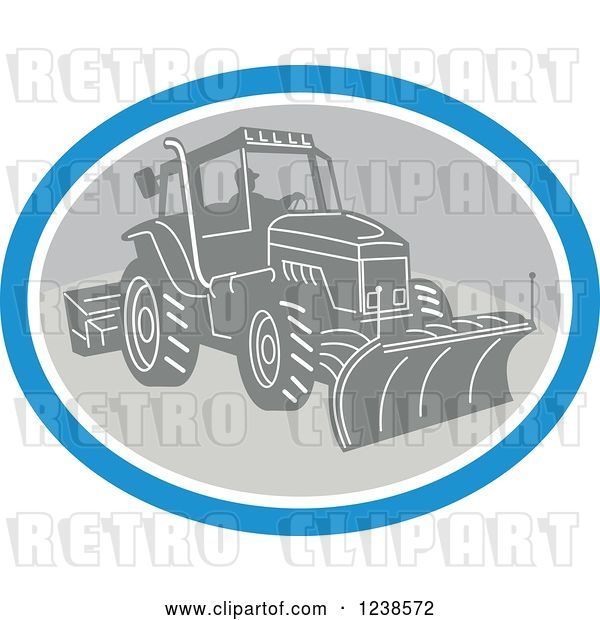 Vector Clip Art of Retro Guy Operating a Snow Plow in an Oval