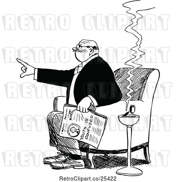 Vector Clip Art of Retro Guy Pointing and Holding a Newspaper