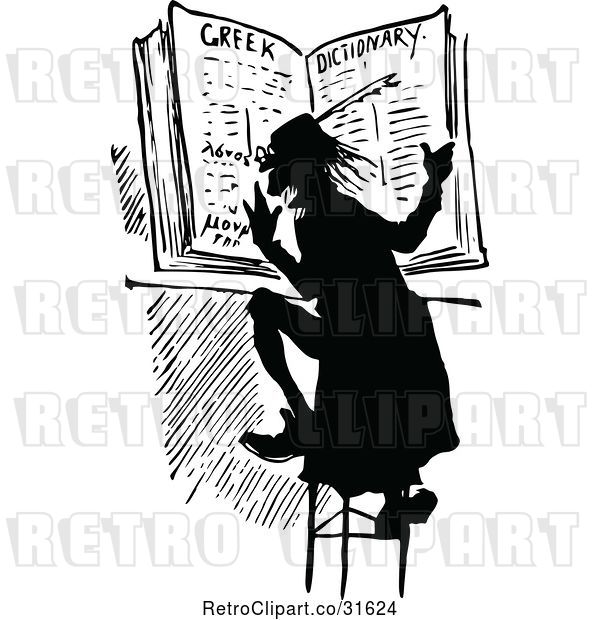 Vector Clip Art of Retro Guy Reading a Dictionary