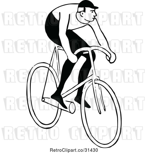 Vector Clip Art of Retro Guy Riding a Bicycle 2