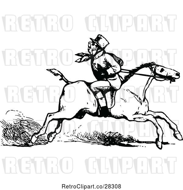 Vector Clip Art of Retro Guy Riding a Horse Backwards