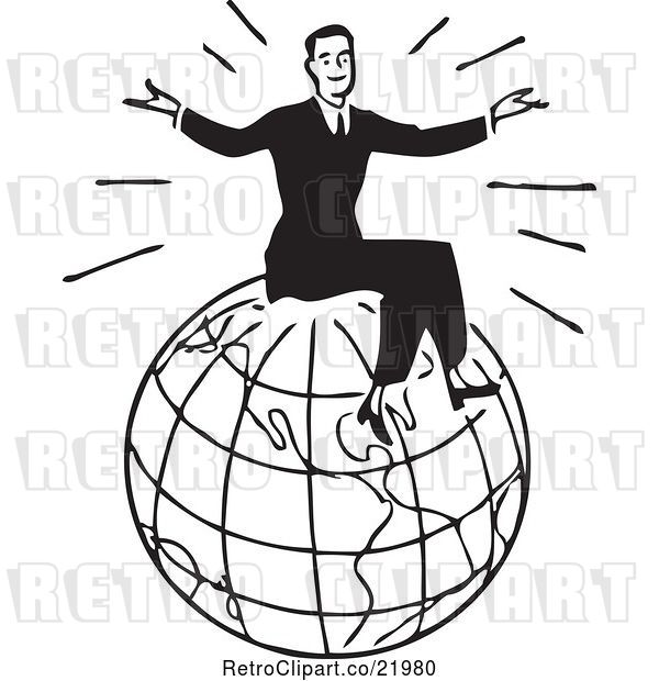 Vector Clip Art of Retro Guy Sitting on Top of a Globe