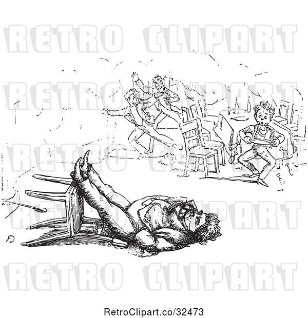 Vector Clip Art of Retro Guy Sleeping in a Toppled Chair in