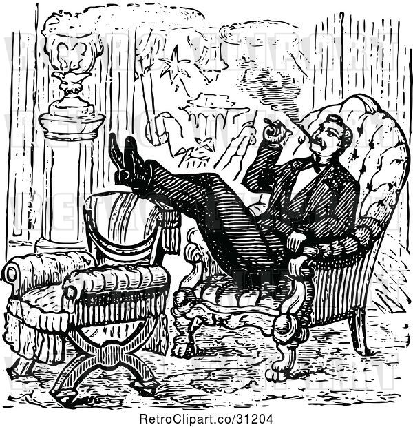 Vector Clip Art of Retro Guy Smoking a Cigar in an Arm Chair