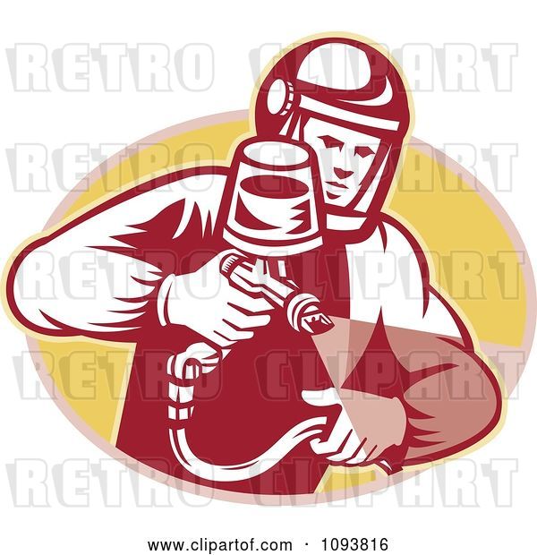 Vector Clip Art of Retro Guy Spraying Paint or Pesticide