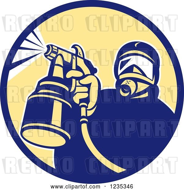 Vector Clip Art of Retro Guy Spraying Paint or Pesticide in a Circle