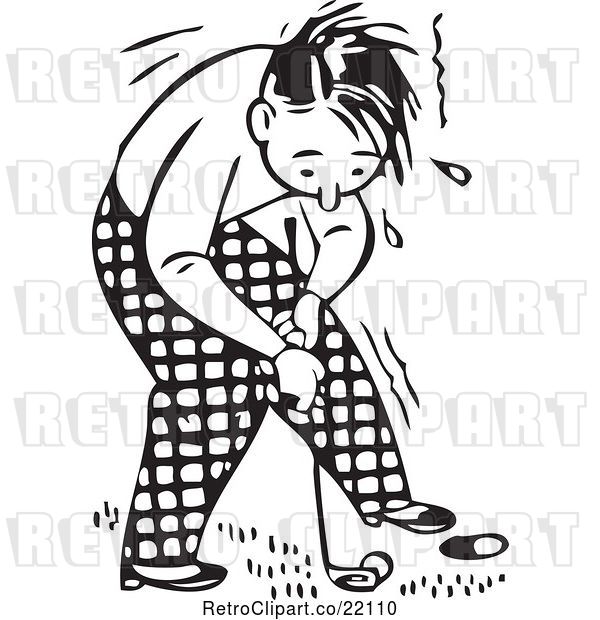 Vector Clip Art of Retro Guy Sweating and Golfing