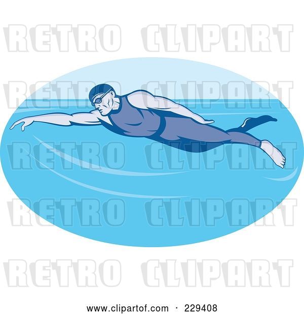 Vector Clip Art of Retro Guy Swimming Logo