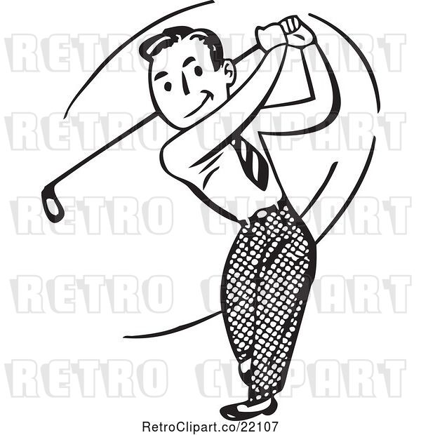 Vector Clip Art of Retro Guy Swinging a Golf Club