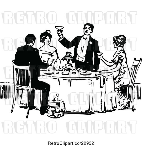 Vector Clip Art of Retro Guy Toasting at a Table