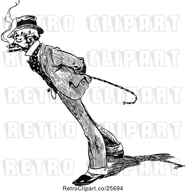 Vector Clip Art of Retro Guy with a Cane and Striped Suit