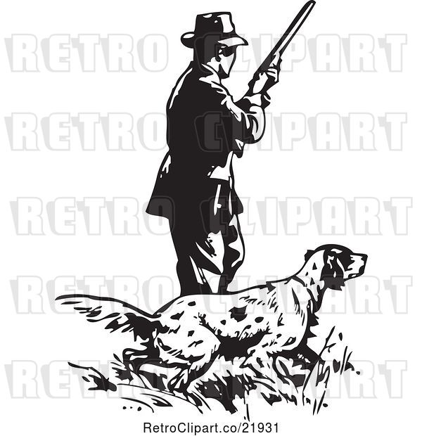Vector Clip Art of Retro Guy with a Hunting Dog