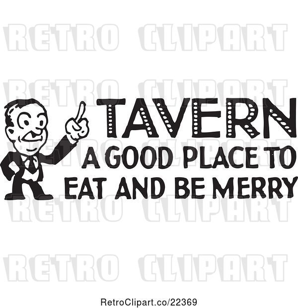 Vector Clip Art of Retro Guy with Tavern a Good Place to Eat and Be Merry Text