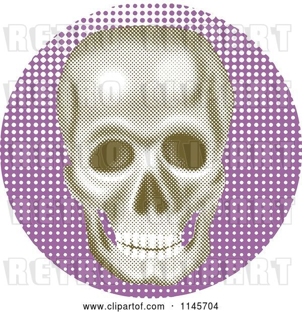 Vector Clip Art of Retro Halftone Skull over Purple