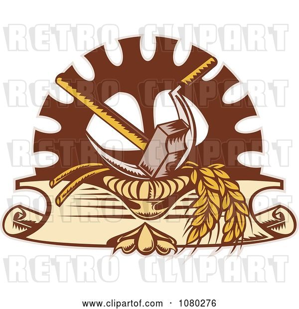 Vector Clip Art of Retro Hammer Sickle Gear Cog and Wheat Logo