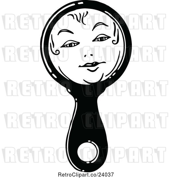 Vector Clip Art of Retro Hand Held Mirror with a Face