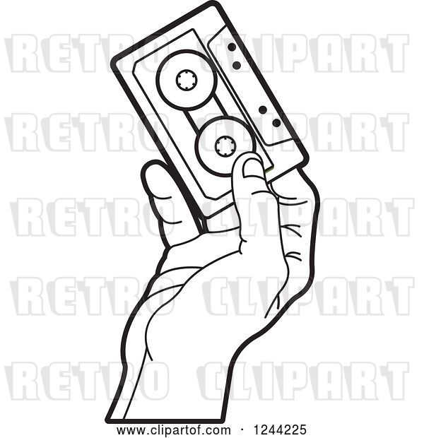 Vector Clip Art of Retro Hand Holding a Cassette Tape