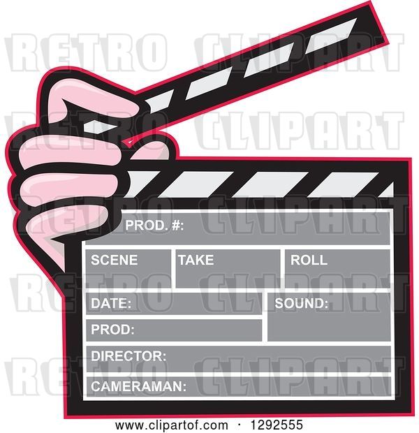 Vector Clip Art of Retro Hand Holding a Clapperboard