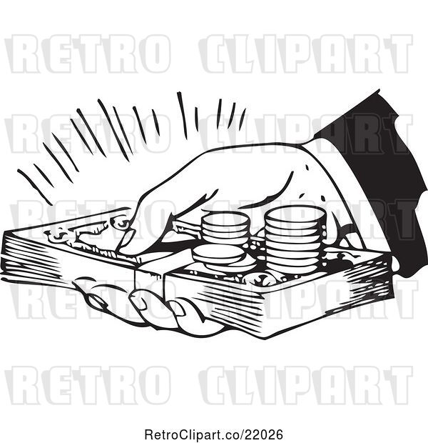 Vector Clip Art of Retro Hand Holding Cash and Coins