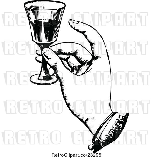 Vector Clip Art of Retro Hand Toasting with Wine