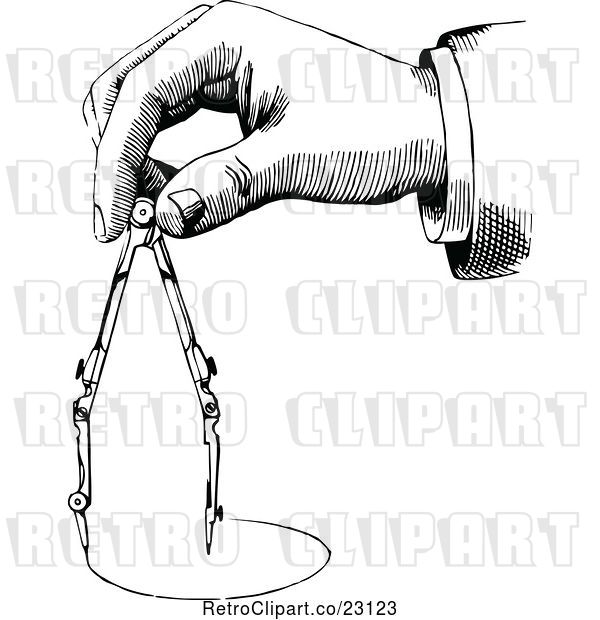Vector Clip Art of Retro Hand Using a Drafting Compass