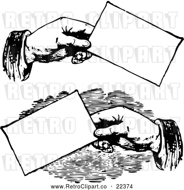 Vector Clip Art of Retro Hands Holding Business Cards