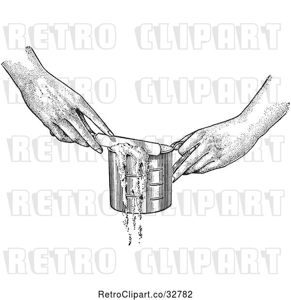 Vector Clip Art of Retro Hands Leveling off a Measuring Cup with a Knife in